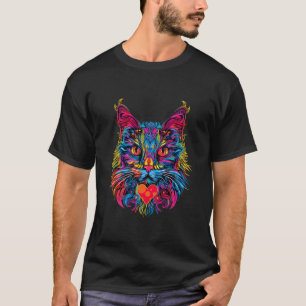 Camiseta Gato Arco-íris Coração Vermelho Kitty Amor Gato Fo