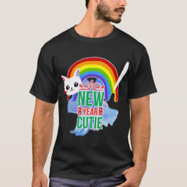 Camiseta Gato Arco-Íris de Ano Novo