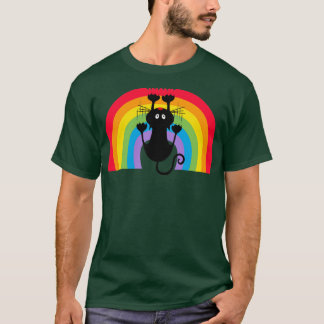 Camiseta gato arco-íris engraçado no arco-íris