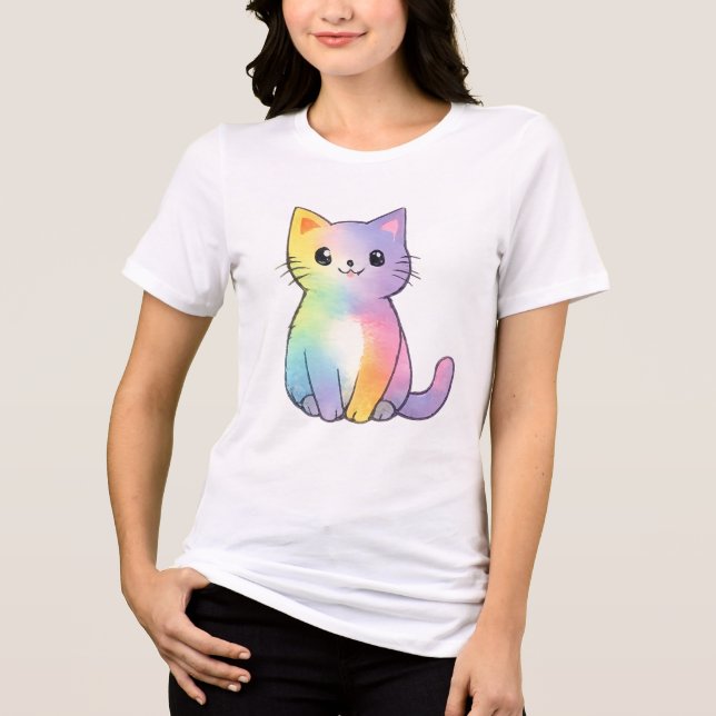 Camiseta Gato Arco-íris Fofo (Frente)