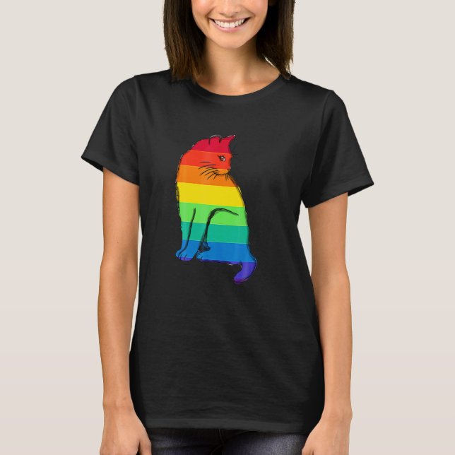 Camiseta Gato Arco-íris Orgulho Gay L (Frente)