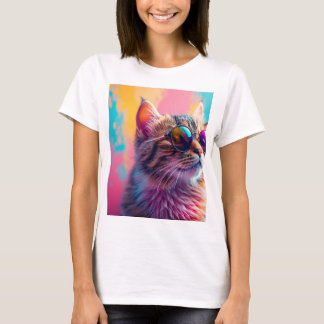 Camiseta "Gato Arco-Íris Psicodélico com óculos- Legal Di