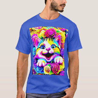 Camiseta Gato Arco-Íris Psicodélico em Jardim Sangrento de 