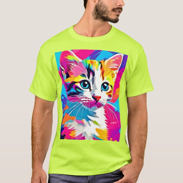 Camiseta Gato Arco-Íris: Retrato Vívido (Frente)