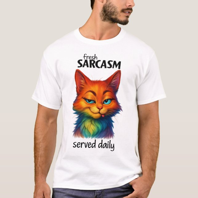 Camiseta Gato Arco-Íris Sarcástico Citação Divertida (Frente)