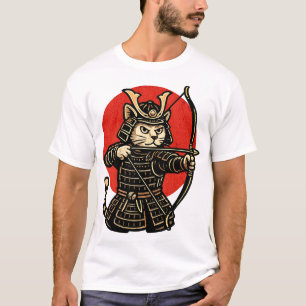 Camiseta Gato Arqueiro Samurai, Guerreiro Japonês Neko