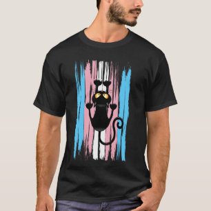 Camiseta Gato Arranhando com Listras da Bandeira Trans em E