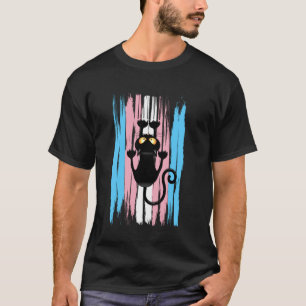 Camiseta Gato Arranhando com Listras da Bandeira Trans em E