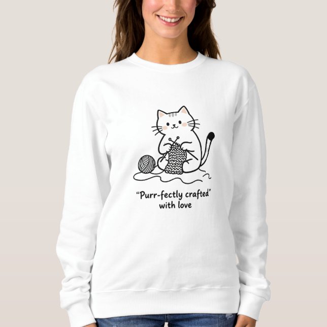 Camiseta Gato Artístico com Fio de Tricô Preto e Branco Sim (Frente)
