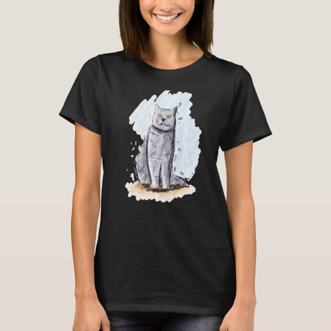 Camiseta Gato Artístico Desenho Desenho Desenho de um Bairr (Frente)