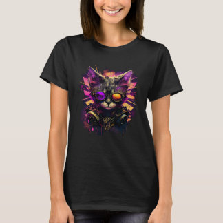 Camiseta Gato Artístico e Hipster Gato Colorido Legal com Ó