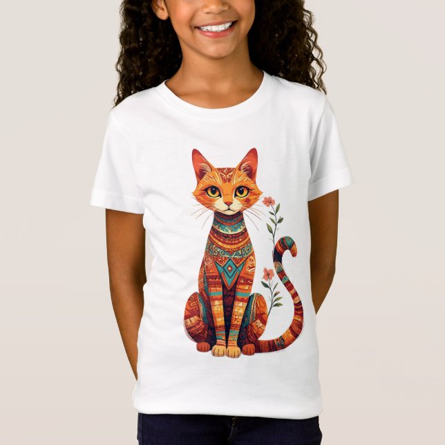 Camiseta Gato Artístico Fofo com Ramo Floral (Frente)