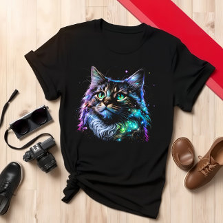 Camiseta Gato Artístico, Teto Colorido, Gato Lover