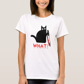 Camiseta Gato Assassino Engraçado, segurando Gato Negro, o 