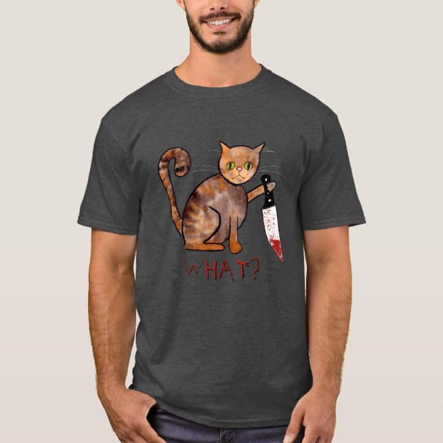 Camiseta Gato Assassino, Pintado à Mão, Humor Humor do Prop (Frente)
