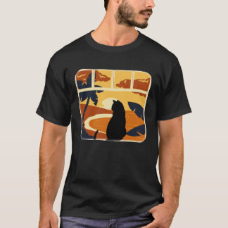 Camiseta Gato Assistindo ao Pôr do Sol