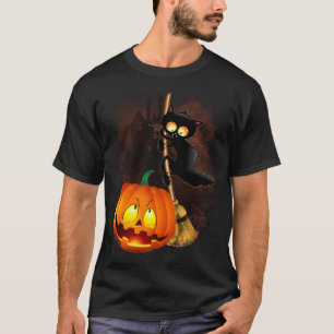 Camiseta Gato assustado com o personagem do Dia das Bruxas 
