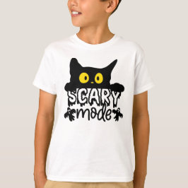 Camiseta Gato Assustado do Modo Assustador do Halloween