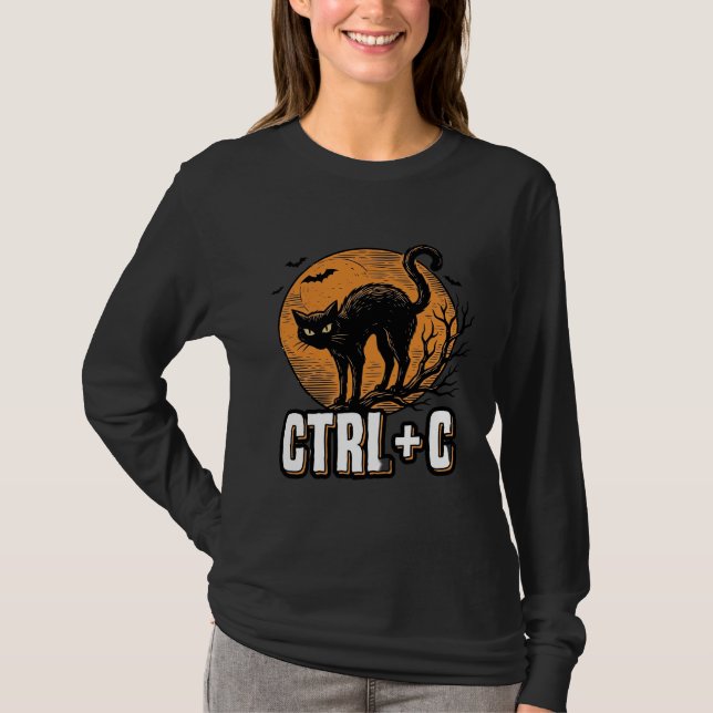 Camiseta Gato Assustador CTRL C Design de Vetor de Hallowee (Frente)
