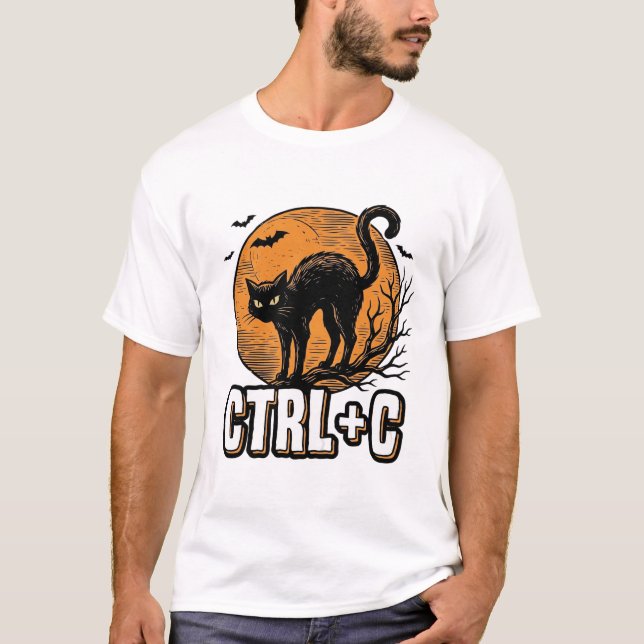 Camiseta Gato Assustador CTRL C Design de Vetor de Hallowee (Frente)