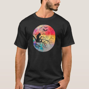 Camiseta Gato Assustador Miando Lua Cheia Assustadora de Ha