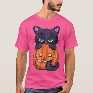 Camiseta Gato Assustador Negro Pumpkin Jack O Lanterna Hall