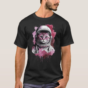 Camiseta Gato Astronauta Aquarela Vermelha