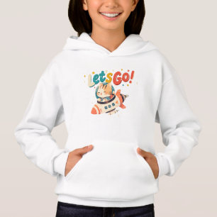 Camiseta Gato astronauta bonito cavalgando foguete no espaç