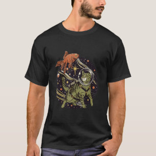 Camiseta Gato Astronauta Com Peixe Para Homens Mulheres