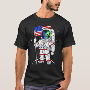 Camiseta Gato Astronauta do Dia 4 de Julho Bandeira America