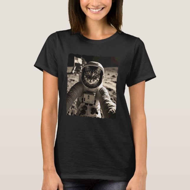 Camiseta Gato Astronauta do Espaço Selfie Pouso na Lua Engr (Frente)