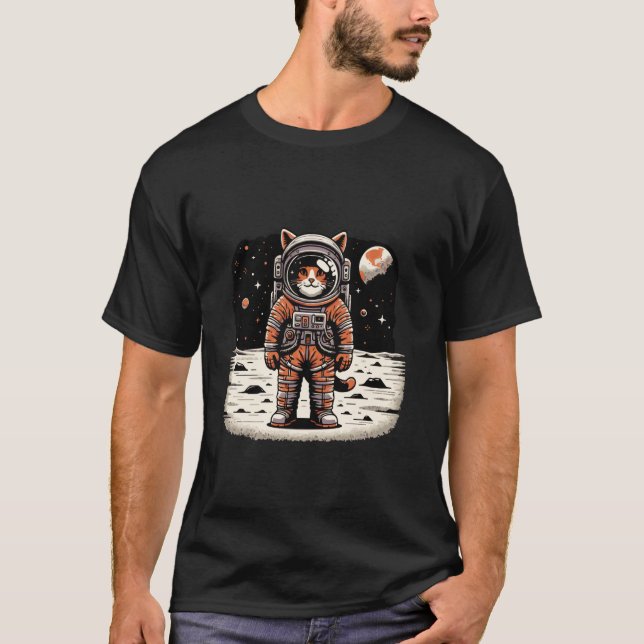 Camiseta Gato Astronauta Engraçado Gato Espacial na Lua Gat (Frente)