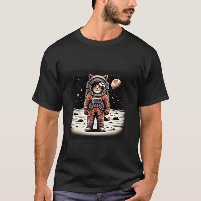 Camiseta Gato Astronauta Engraçado Gato Espacial na Lua Gat (Frente)