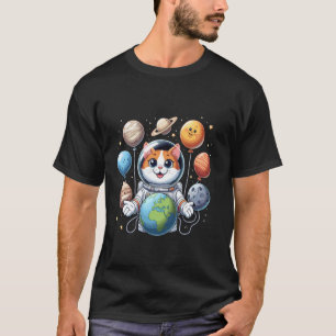 Camiseta Gato Astronauta Espacial Balões do Sistema Planetá