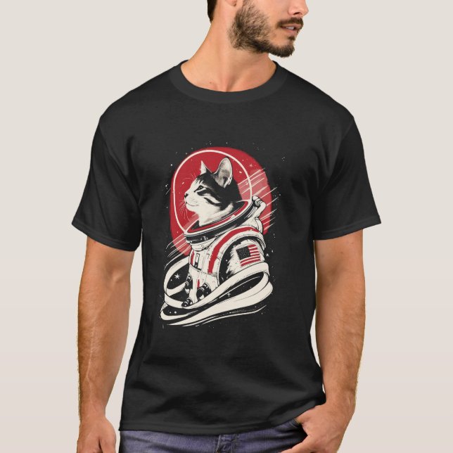 Camiseta Gato Astronauta Espacial Engraçado Homens Mulheres (Frente)