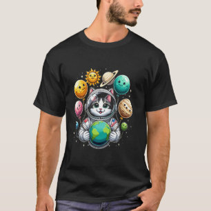 Camiseta Gato Astronauta Espacial Fofo Planeta Balões Siste