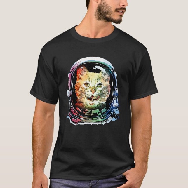 Camiseta Gato Astronauta Espaço Gato Retro (Frente)