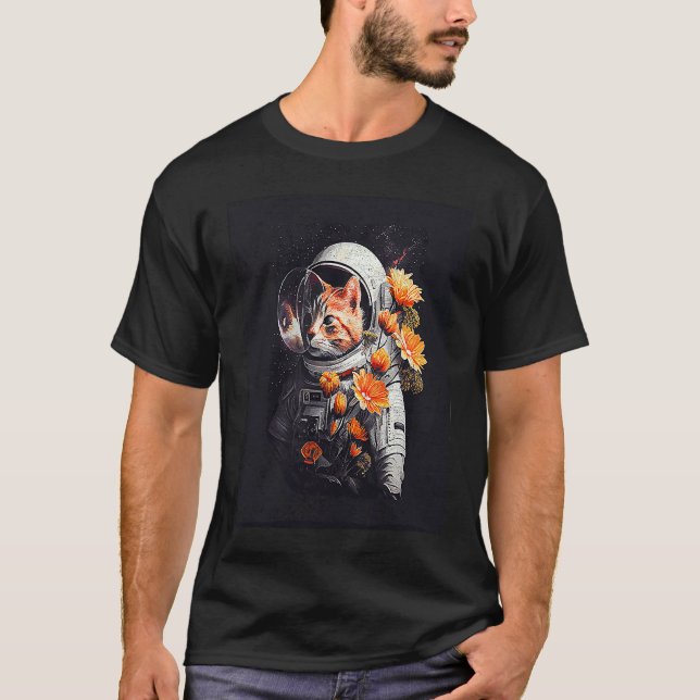 Camiseta Gato Astronauta Flor (Frente)
