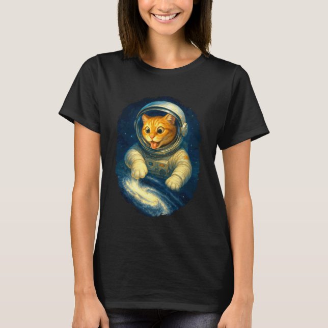 Camiseta Gato Astronauta Fofo no Espaço com Via Láctea (Frente)