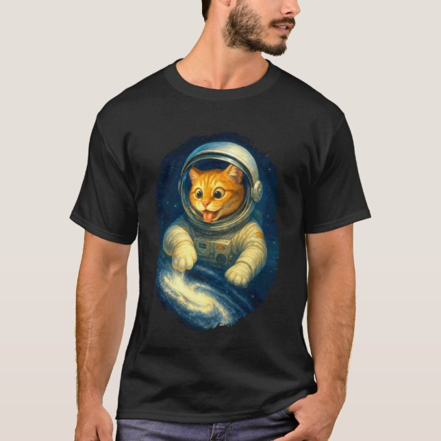 Camiseta Gato Astronauta Fofo no Espaço com Via Láctea (Frente)