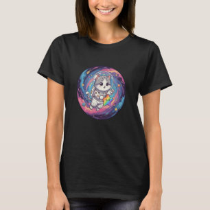 Camiseta Gato Astronauta Fofo no Orgulho Espacial da Galáxi