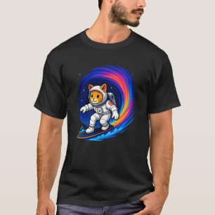 Camiseta Gato Astronauta Laranja Engraçado Surfando Arco-Ír