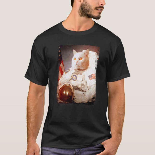 Camiseta Gato Astronauta Lua Missão Espacial Animal Astrona (Frente)
