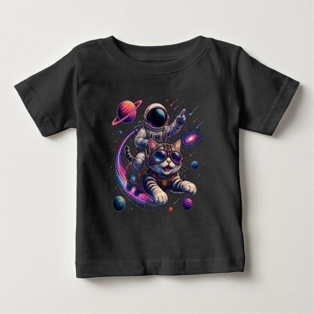 Camiseta Gato astronauta passeando pelo espaço (Frente)
