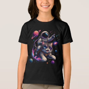 Camiseta Gato astronauta passeando pelo espaço