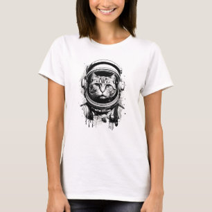 Camiseta Gato Astronauta Preto e Branco