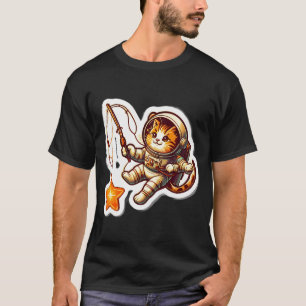 Camiseta Gato Astronauta Retro Pescando Estrelas