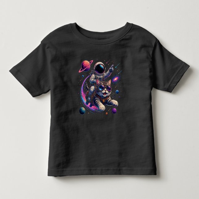 Camiseta Gato astronauta viajando pelo espaço (Frente)