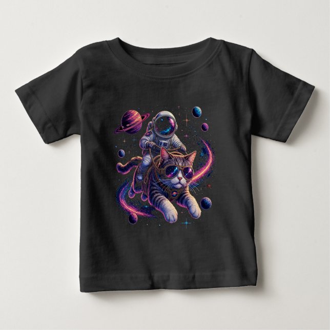 Camiseta Gato astronauta viajando pelo espaço (Frente)