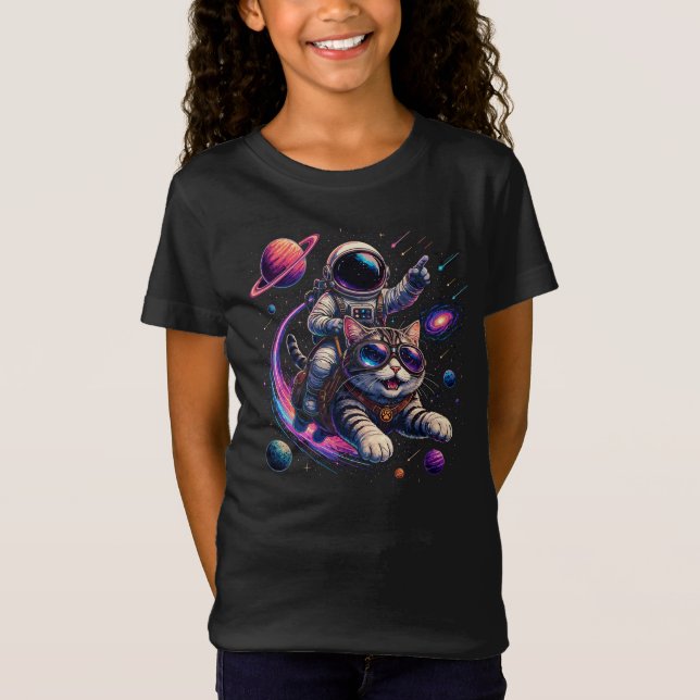 Camiseta Gato astronauta viajando pelo espaço (Frente)